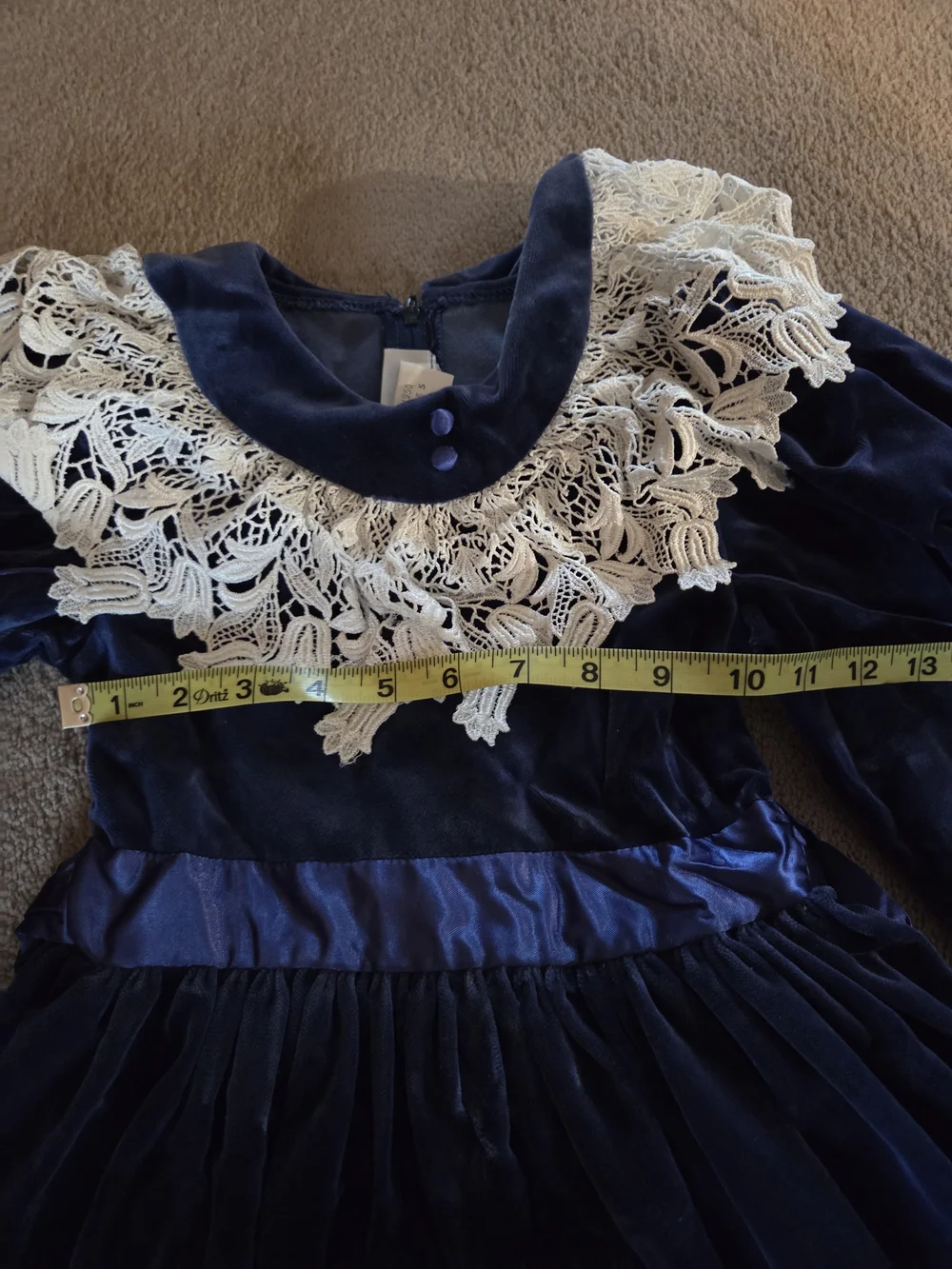Vintage Jayne Copeland Navy Blue Velvet Dress with White Lace Collar